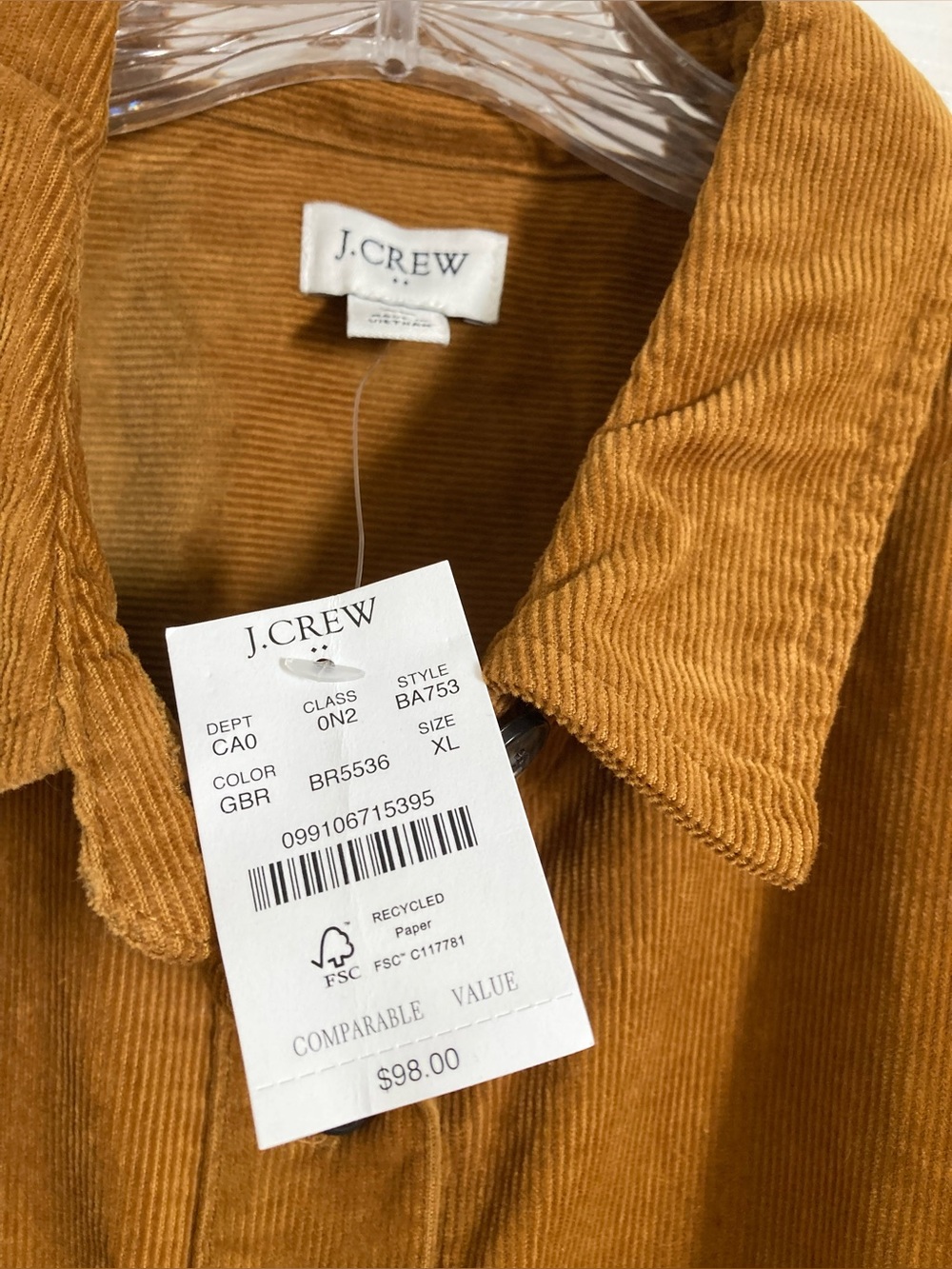 JCrew Factory corduroy shirt jacket in golden brandy - Picture 2 of 6
